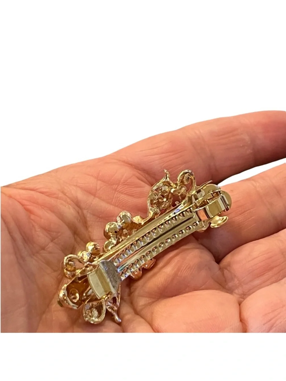 Gold Floral Crystal Rhinestone Hair Clip approx 2.5”FINAL PRICE DROP